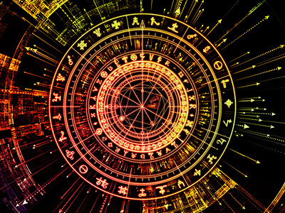 意义系列的圆圈由神的符号箭头分形元素成,灵占星术占卜魔法的隐喻背景