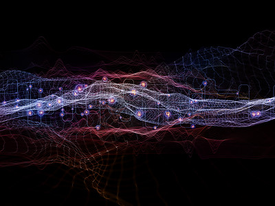 杂色振荡光流系列由彩色线条灯光隔离黑色背景上,技术教育项目的背景图片