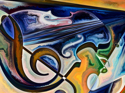 油漆流动系列艺术背景由音乐符号颜色机纹理艺术音乐上的流动曲线成图片