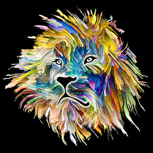 狮子头抽象彩色绘画孤立黑色背景上背景图片