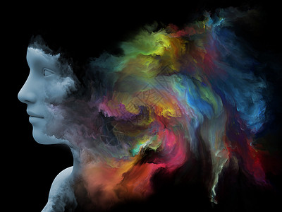 底多变形心灵雾系列三维人脸绘制与分形颜料相结合,适合关于内心世界梦想情感创造力想象力人类心灵的项目的背景背景