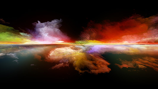 透视涂料系列与插图绘画创造力想象力关的项目中适合的云颜色灯光地平线的抽象构图背景图片
