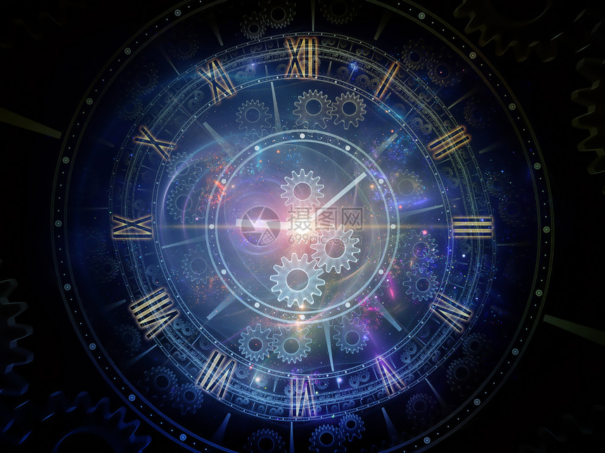 时间尺度时间序列的孔以科学教育现代技术为,由时钟表盘抽象元素成的艺术抽象图片