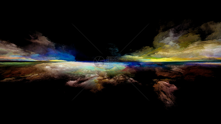 外星景观透视涂料系列与插图绘画创造力想象力关的云颜色灯光地平线的背景图片