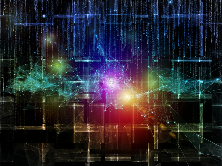 计算机网络虚拟现实互联网现代技术项目的数字网络符号灯光分形元素背景图片