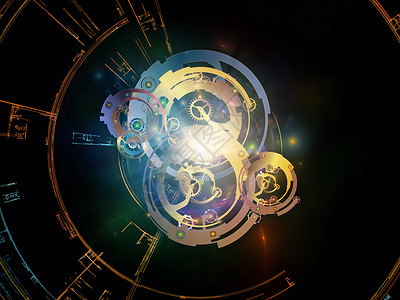 现代技术的时钟元素分形网格成背景图片