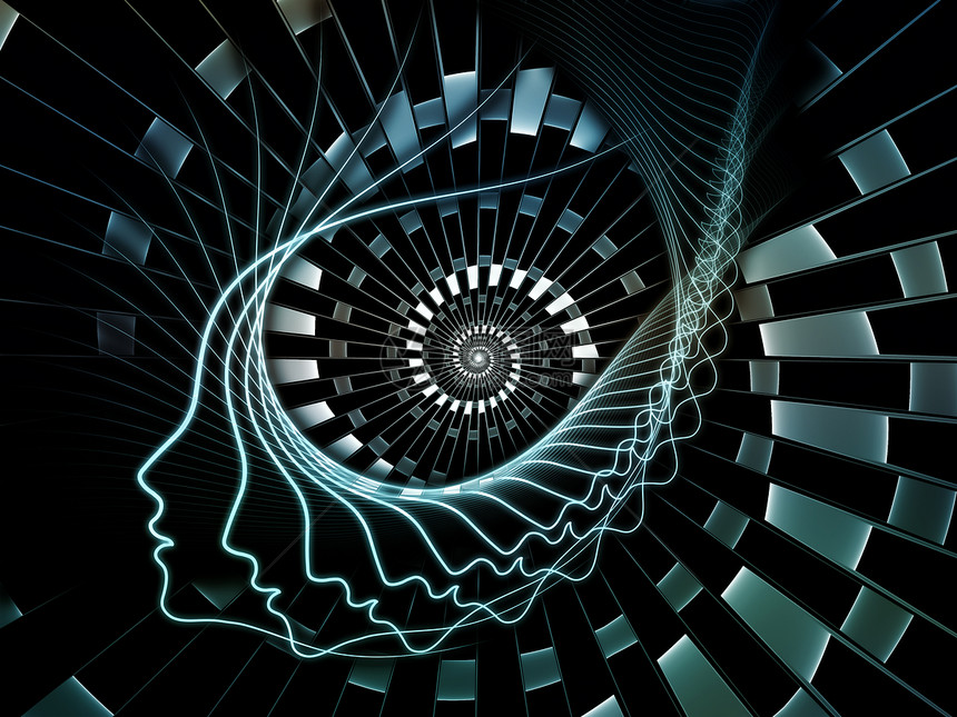 精神系列的螺旋关于科学思维教育的人类头部轮廓抽象轨道结构图片
