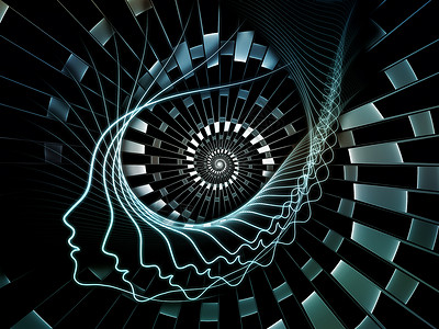 精神系列的螺旋关于科学思维教育的人类头部轮廓抽象轨道结构背景图片