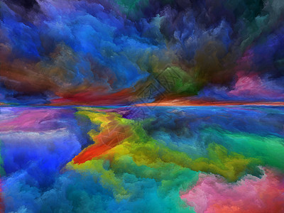 梦幻岛景观透视涂料系列背景的云,颜色,灯光地平线的,插图,绘画,创造力想象力图片