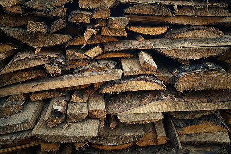 堆原木的特写,旧的尘土飞扬的木柴图片