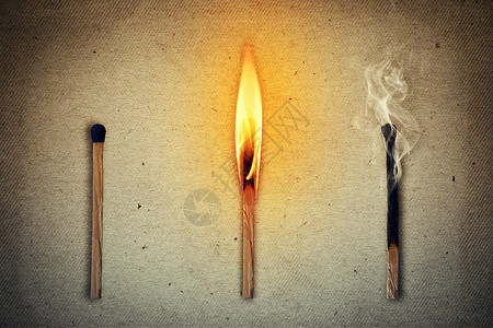 三根火柴整体,燃烧熄灭生命周期与象征人类相匹配背景图片