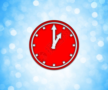 蓝色bokeh背景上的红色时钟图标时间插图图片