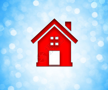 红色的房子图标蓝色的Bokeh背景上家庭,家庭观念图片