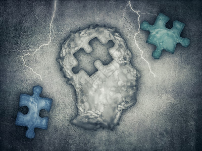 状可掬头部由云层制成,内部拼状,可选择两个同的碎片灰色背景上的心理健康符号背景