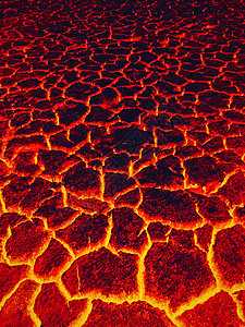 岩浆背景火山爆发后,热红色开裂的地纹理燃烧熔融活熔岩纹理背景世界末日自然灾害地狱背景