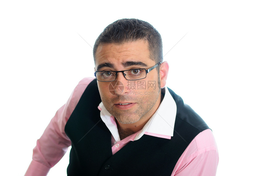 个成功的商人戴着眼镜,穿着背心粉红色衬衫图片