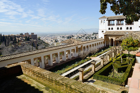 西牙阿尔罕布拉格拉纳达安达卢西亚的阿齐基亚庭院高清图片