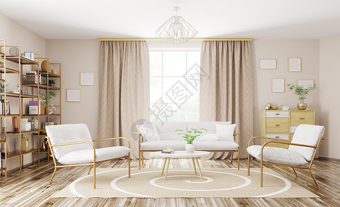 家庭现代客厅与沙发扶手椅三维渲染高清图片