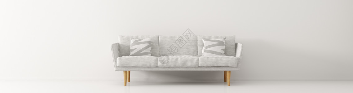 现代室内客厅与白色沙发全景三维渲染图片