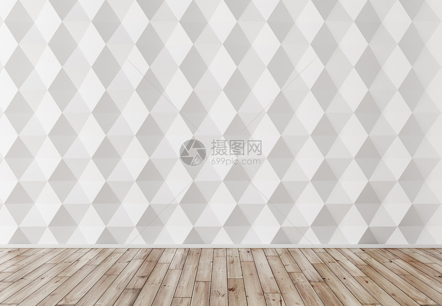 内部背景,房间与白色3D墙板木地板3D渲染图片