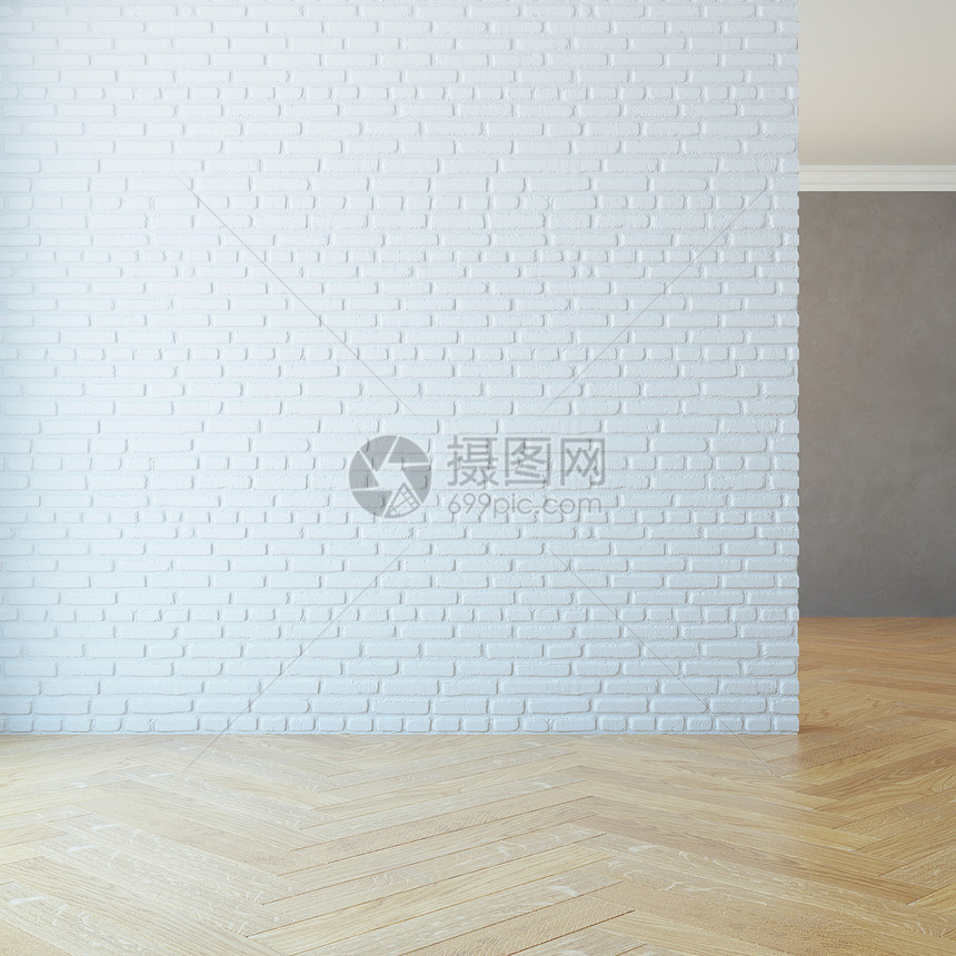 空房间砖墙,三维渲染图片