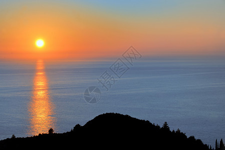 莱夫卡达的希腊海岸日落高清图片