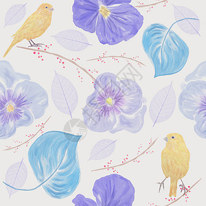 花鸟图案无缝花卉图案与鸟花无尽的纹理为您的无缝图案与花鸟背景