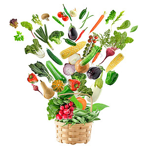 白色背景上分离的健康食品篮篮子健康食品图片