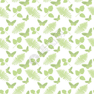 白色背景上的叶子蝴蝶的无缝图案叶子蝴蝶的无缝图案图片