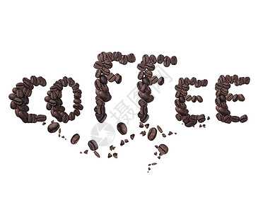 由白色背景上分离的咖啡豆制成的单词咖啡用咖啡豆的单词咖啡图片