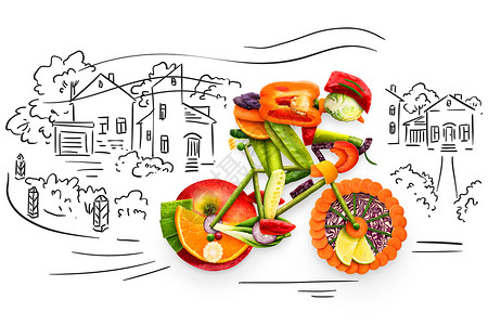 健康的食物,骑自行车的新鲜蔬菜水果,粗略的背景图片
