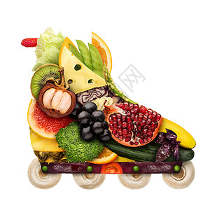 健康的食品内联轮滑由新鲜蔬菜制成,富含维生素,隔离白色上图片