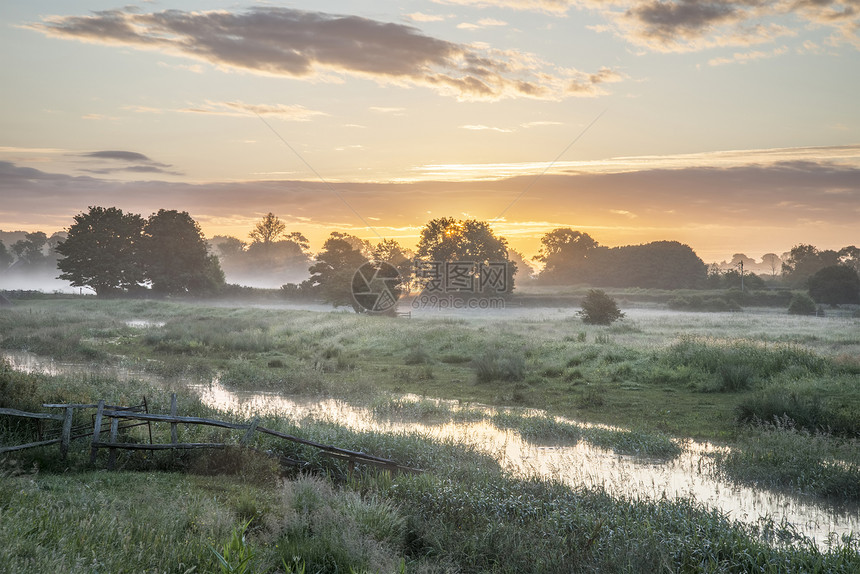 令人惊叹的充满活力的夏季日出英国乡村景观上图片