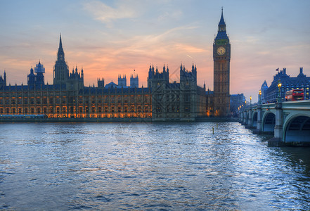 mgb3713型英国,伦敦,威斯敏斯特大本议会大厦冬季日落大本威斯敏斯特大桥景观冬季日落背景