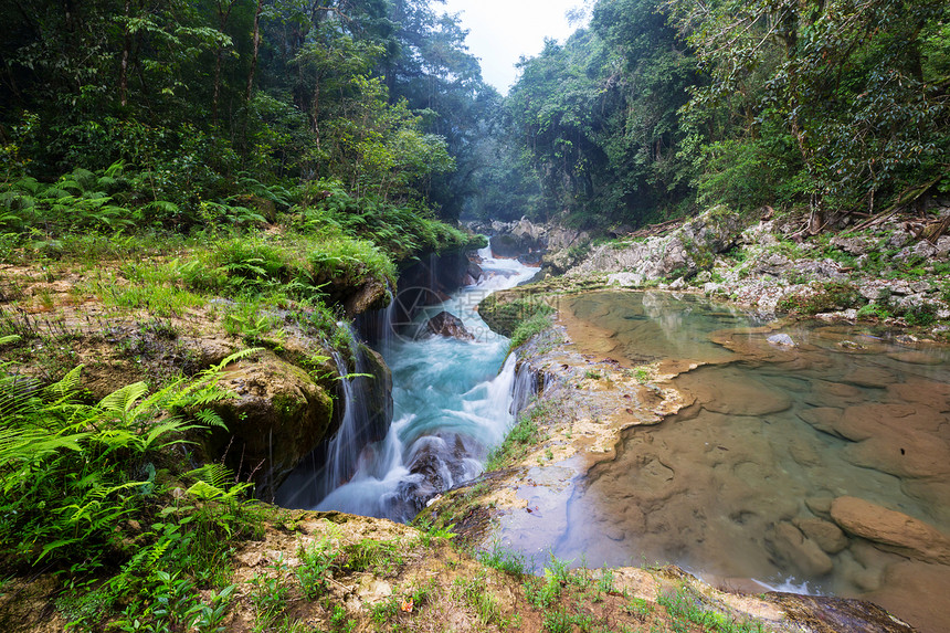 美丽的天然游泳池SEMUCChampey,兰金,危地马拉,洲图片