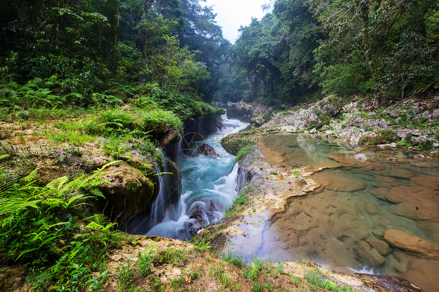 美丽的天然游泳池SEMUCChampey,兰金,危地马拉,洲图片