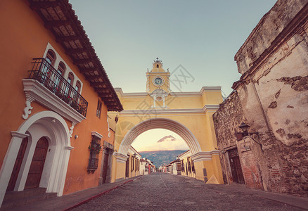 殖民建筑古老的安提瓜危地马拉城,洲,危地马拉背景图片
