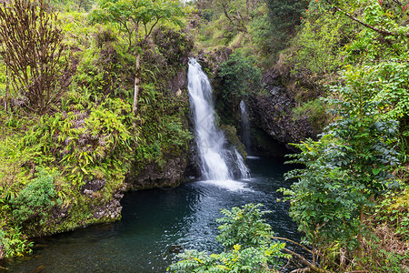 夏威夷的瀑布夏威夷美丽的热带瀑布图片
