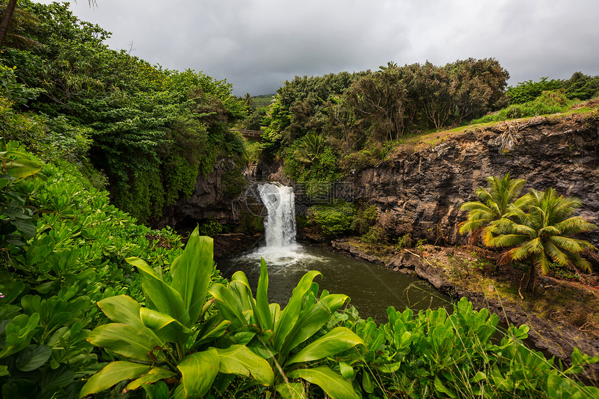 夏威夷的瀑布夏威夷美丽的热带瀑布图片