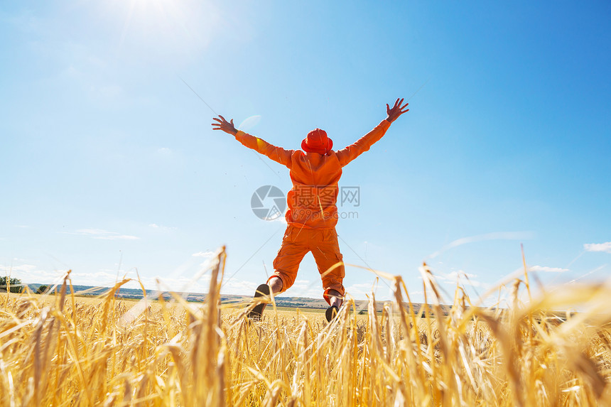 黄色麦田里的快乐男人图片