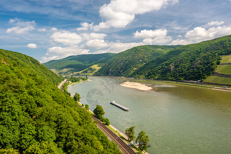 德国莱茵河谷莱茵峡谷的葡萄园高清图片
