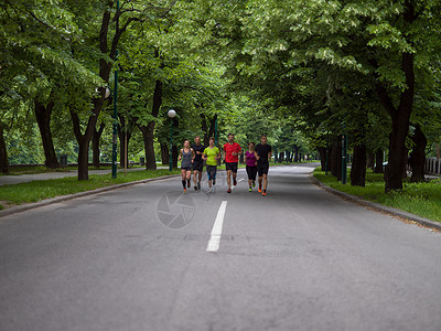 跑步队参加上午的训练群健康的人公园慢跑,跑步队参加晨训图片