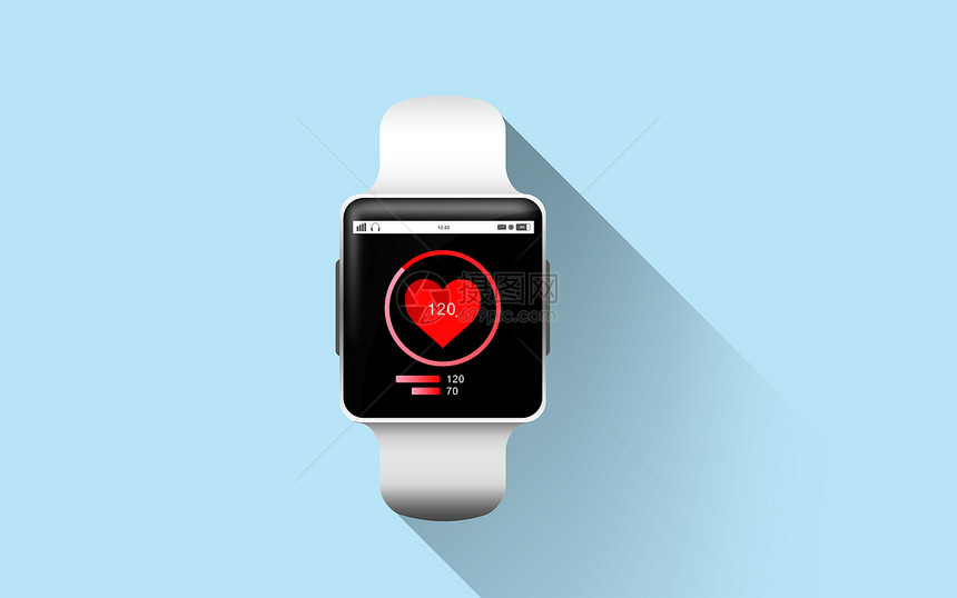 现代技术,健康,象媒体智能手表与心率图标屏幕上的蓝色背景用心率图标智能手表图片