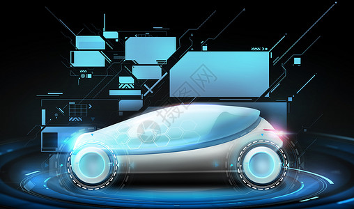 汽车USB接口运输未来技术未来主义车虚拟屏幕投影黑色背景未来主义车虚拟屏幕设计图片