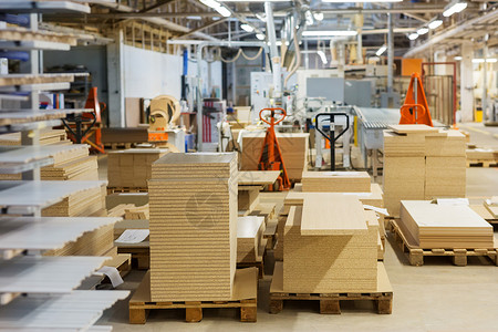 生产制造木工行业存储家具厂的纸板工厂储存的纤维板芯片板背景