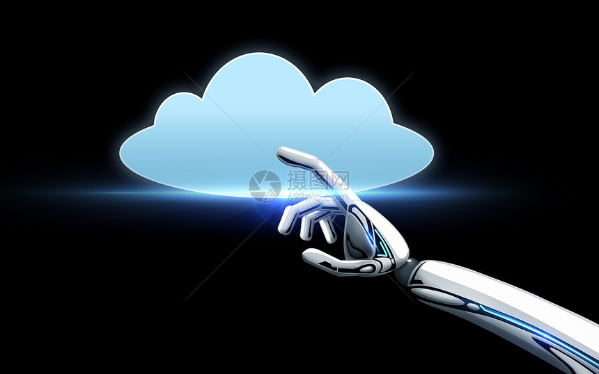 科学,未来技术计算机器人手与云图标黑色背景机器人手与云计算图标超过黑色机器人手与云计算图标超过黑色图片