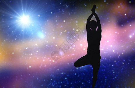 单颗星星素材健身,正念谐黑色剪影的人瑜伽树姿势背景太空上瑜伽的人的剪影太空上瑜伽的人的剪影背景