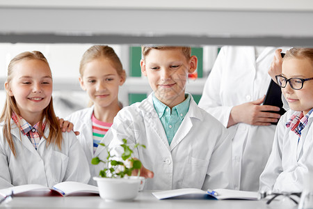 教育,科学学校孩子学生老师与植物生物课生物课上植物的学生老师图片
