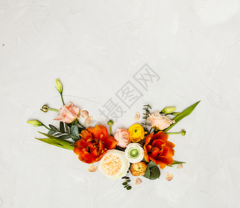 创意橙色米色花卉平放框架进行花卉图片