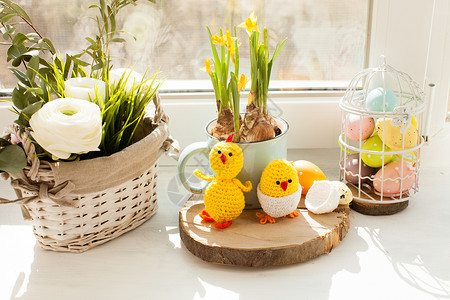 鸡蛋玩具复活节装饰品钩针小鸡蛋壳背景